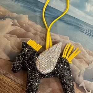 Hermes Rodeo style Sparkling Black and Yellow Horse bag charm black crystals